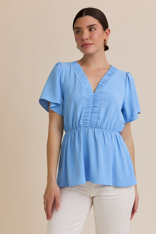 Grace Blue V Neck Top