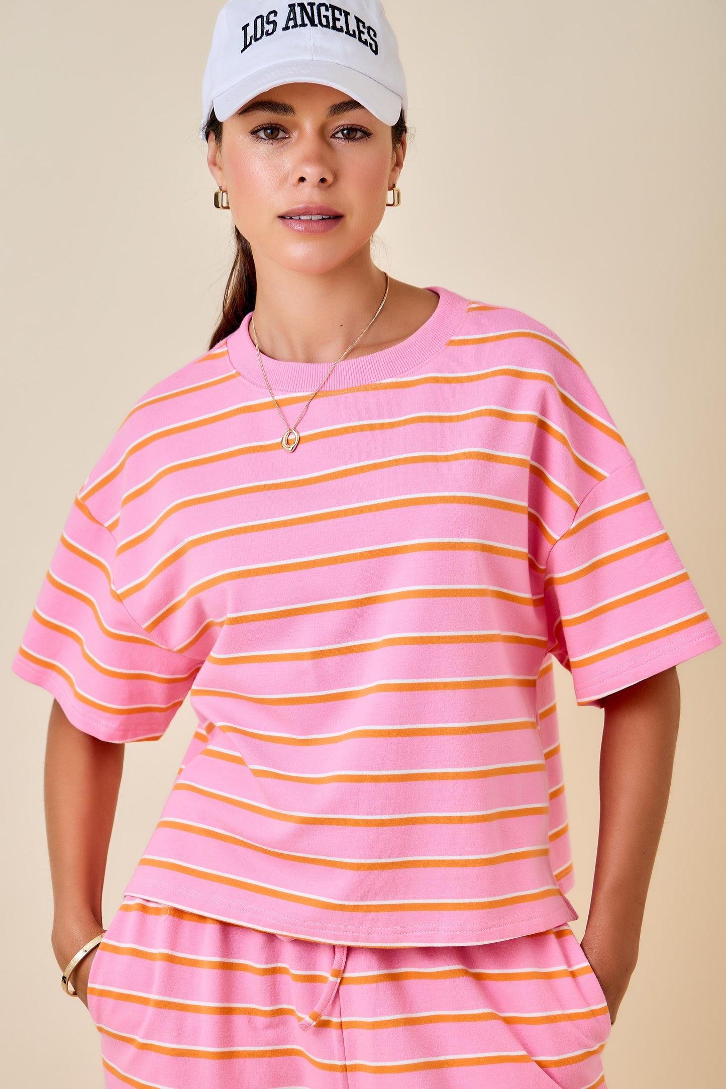 Dylan Striped Set Top Pink
