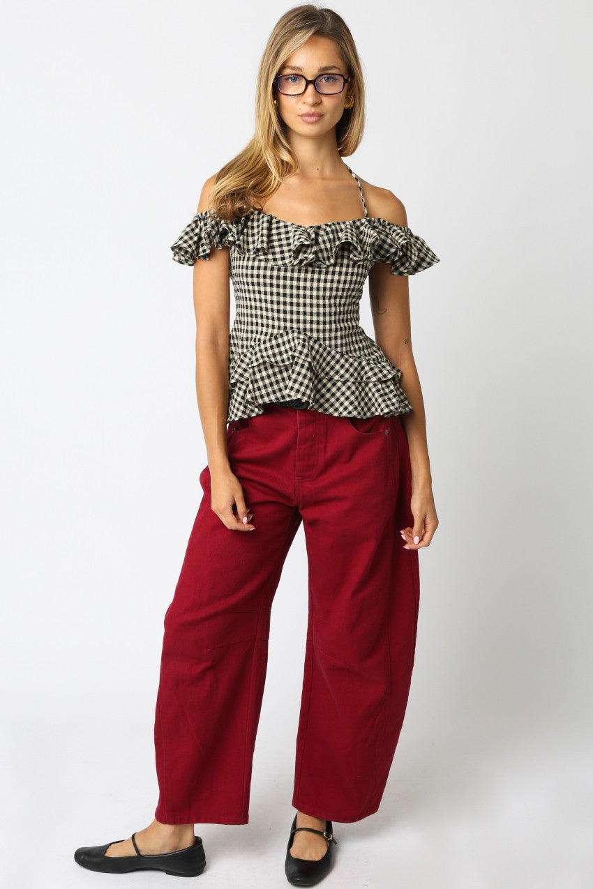Edith Checkered Ruffle Top