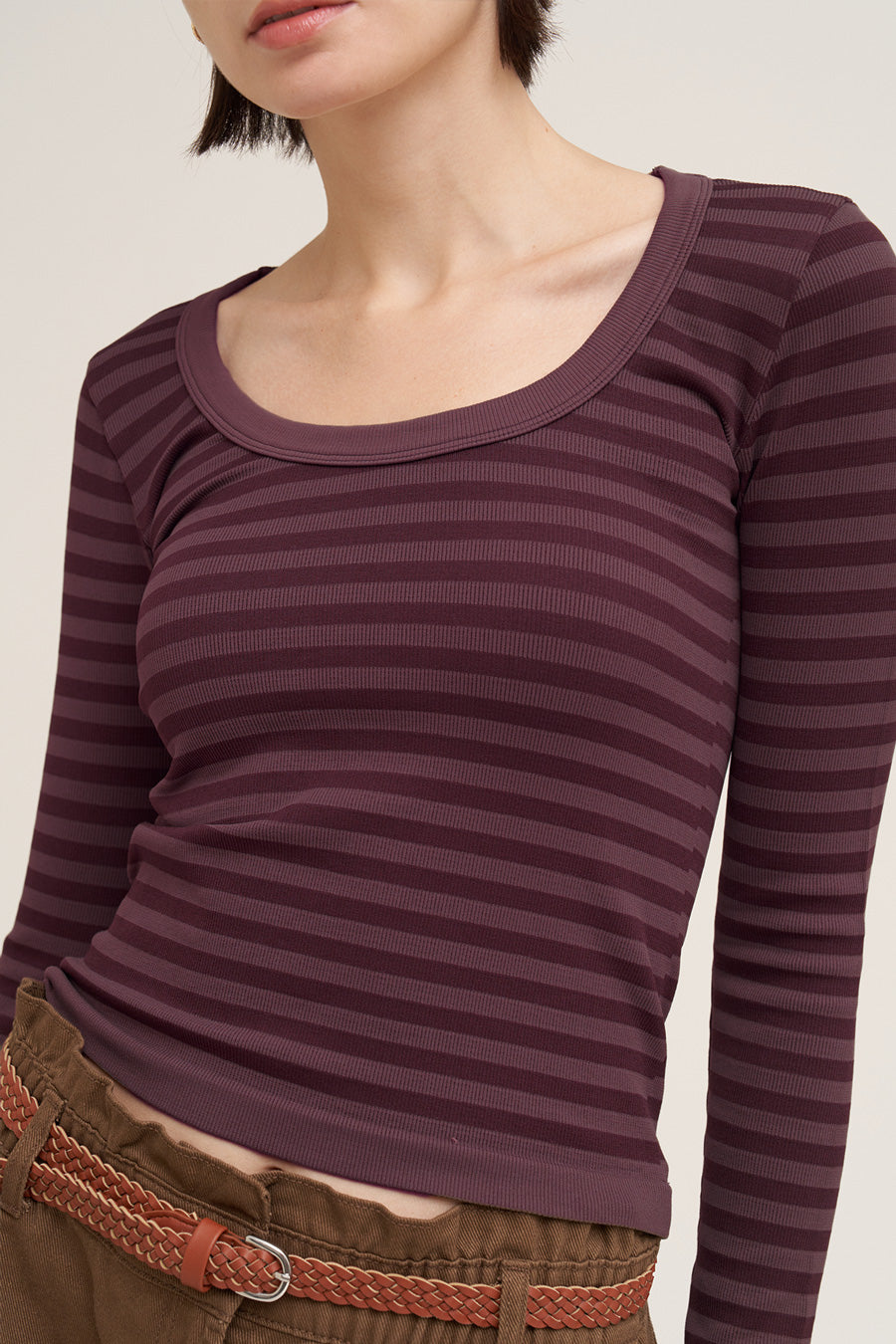 Striped Scoop Neck Ls Top MULTIPLE COLORS