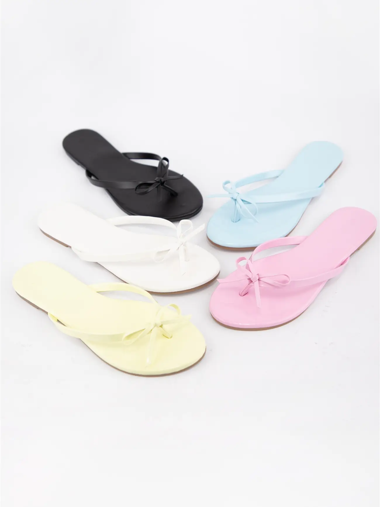 Thin Strap Bow Detail Thong Flat Sandals Pink