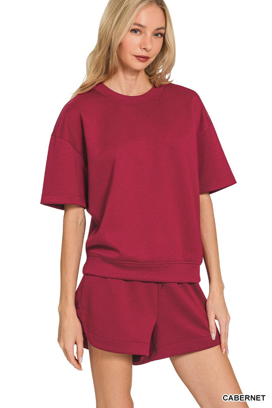 Scuba Short Sleeve Top & Shorts Set Cabernet