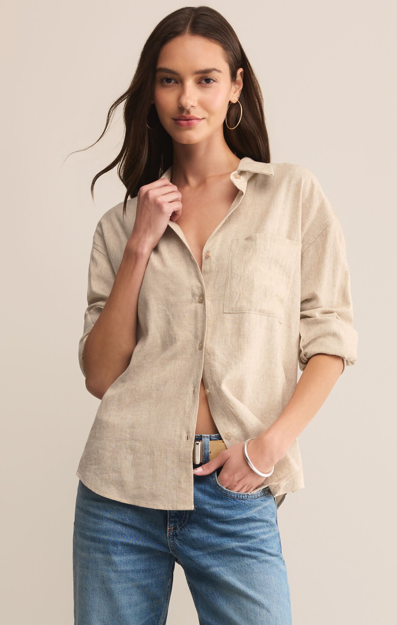 ALFIE BUTTON UP SHIRT FLAX