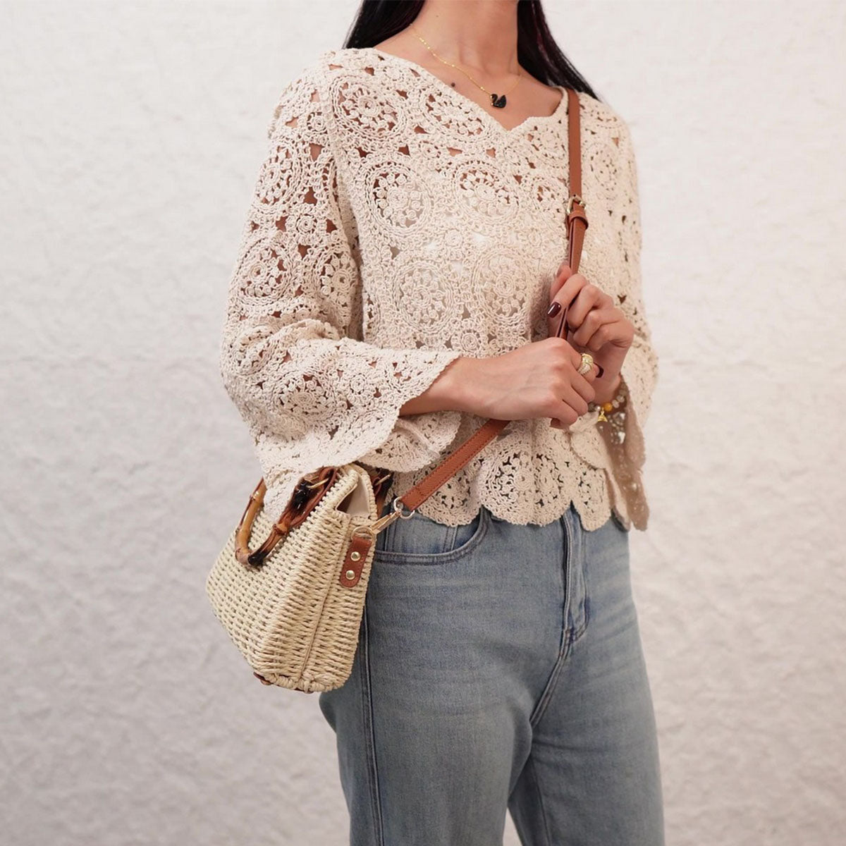 Straw Beach Bag with Bamboo Handle