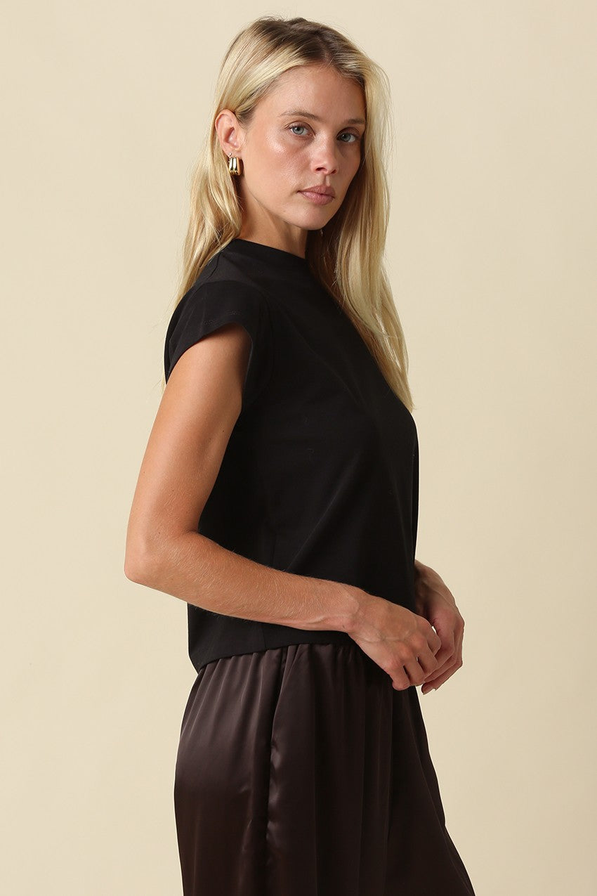 Valerie Cap Sleeve Crop Tee Black