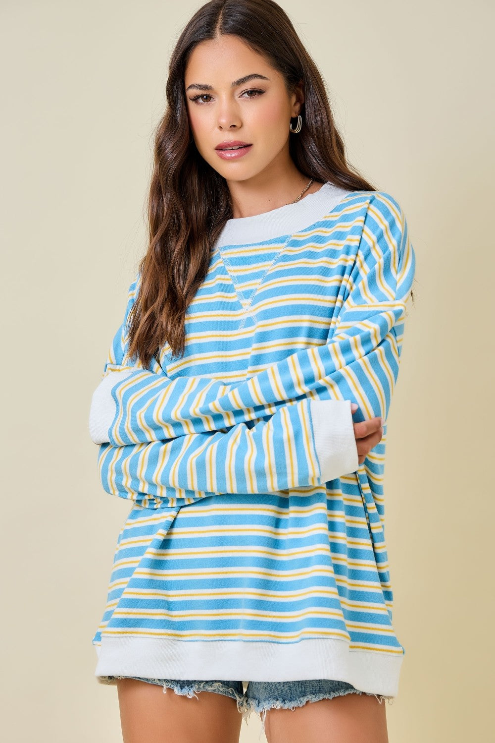 Darla Blue Striped Mockneck