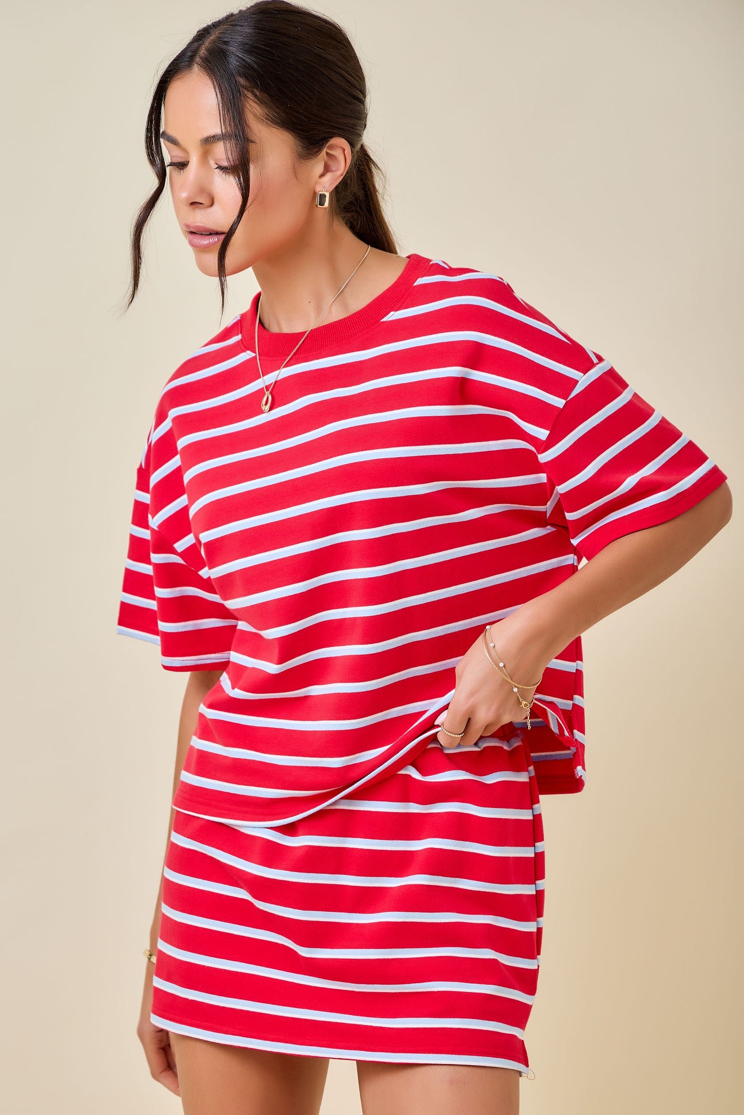 Dylan Striped Set Top Red
