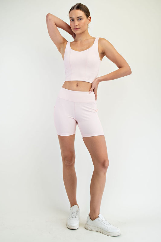 Nylon Rib V Neck Tank baby pink