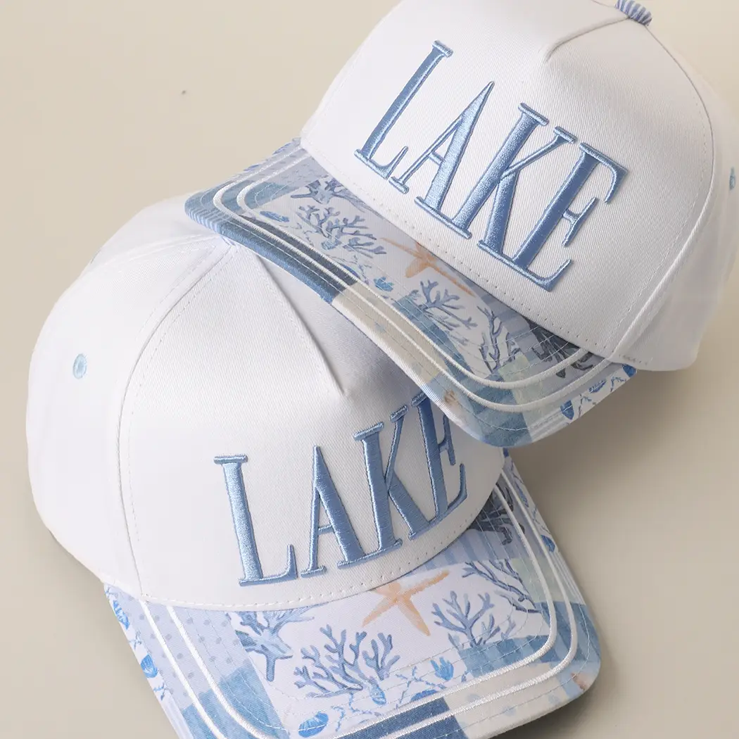 Lake 3D Embroidered Coastal Printed Brim Trucker Hat