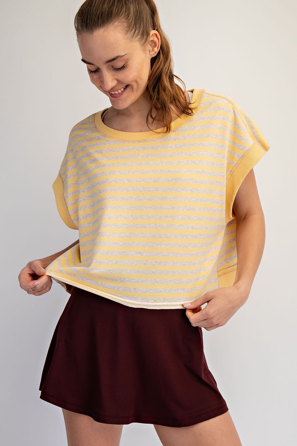 Striped French Terry Open Back Top Yellow
