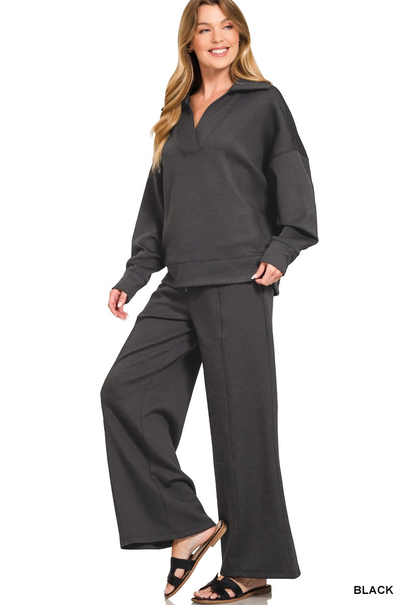 Scuba Collared Pullover & Pants Set Black