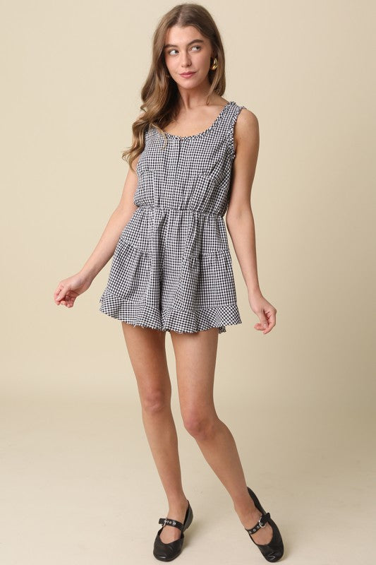 Oria Gingham Open-back Romper