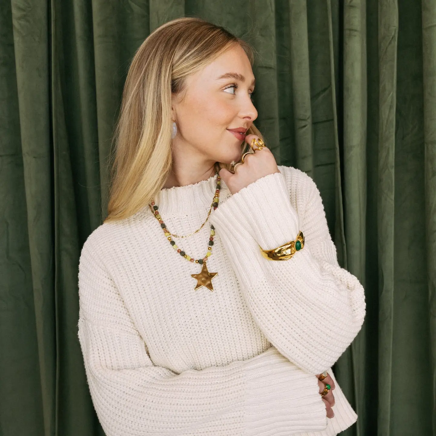 Ziggy Star Layered Necklace - Green