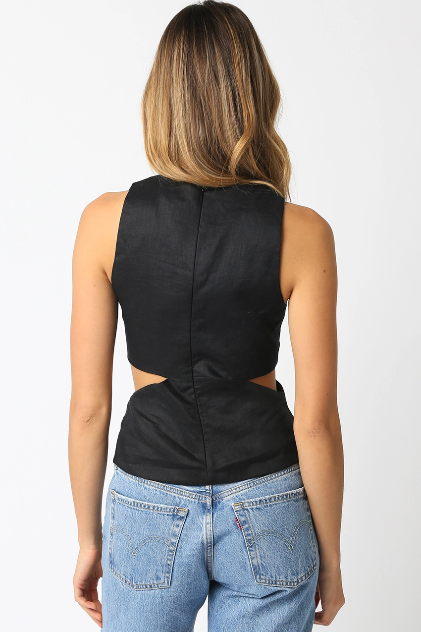Ala Sleeveless Cutout Linen Top