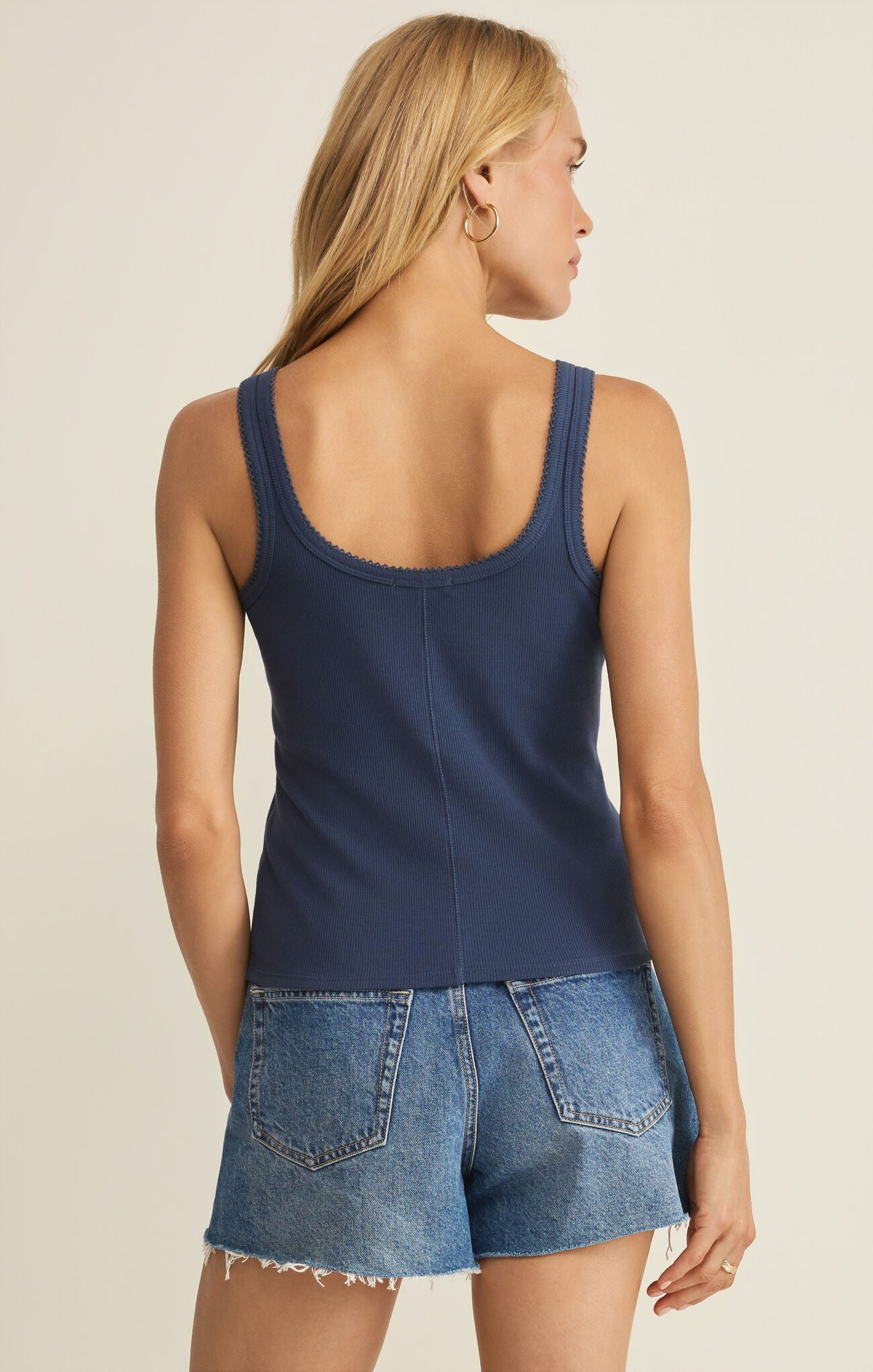 Z SUPPPLY Niko Scallop Rib Tank Top Twilight Blue