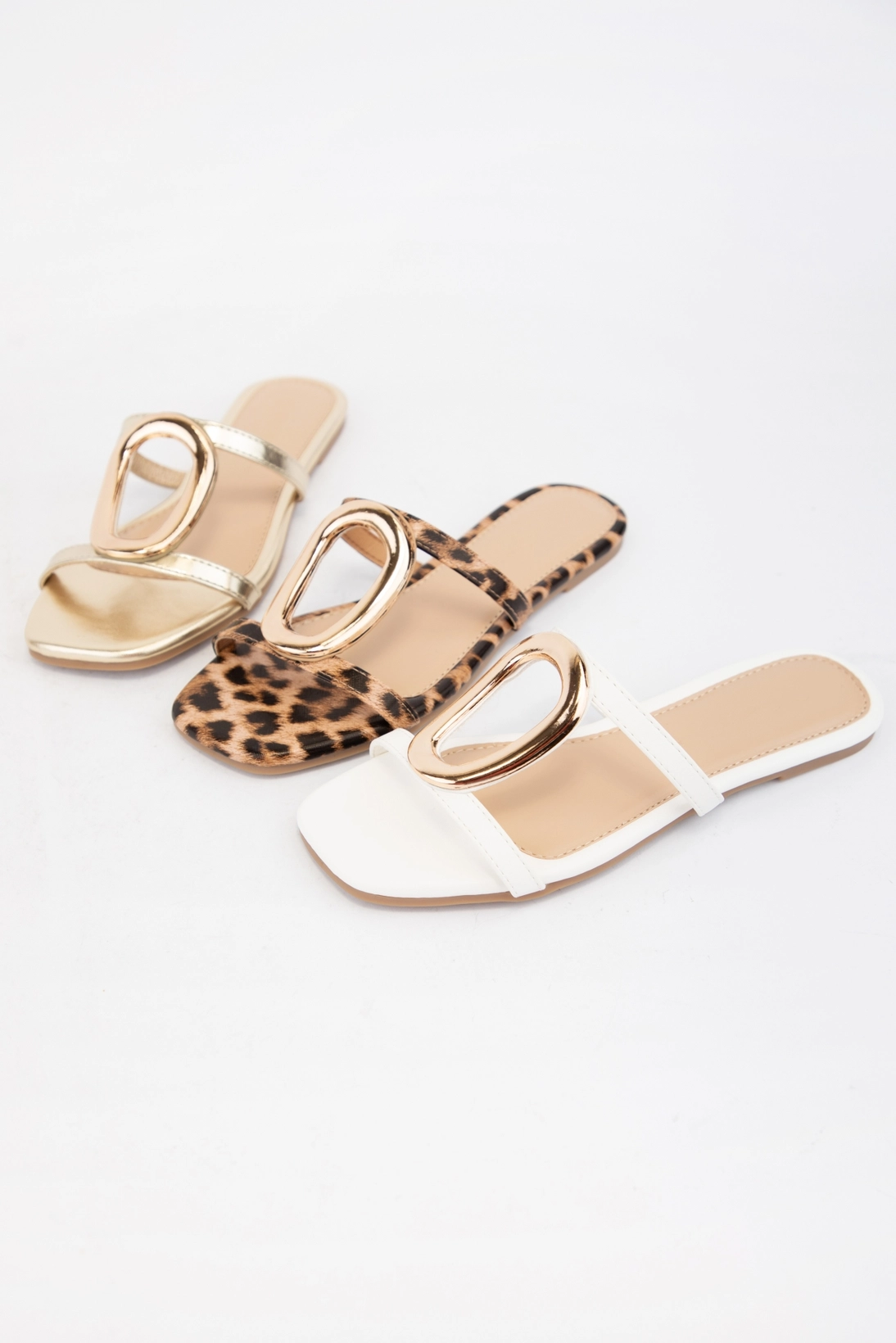 Golden Embellishment Double Strap Sandal Leopard