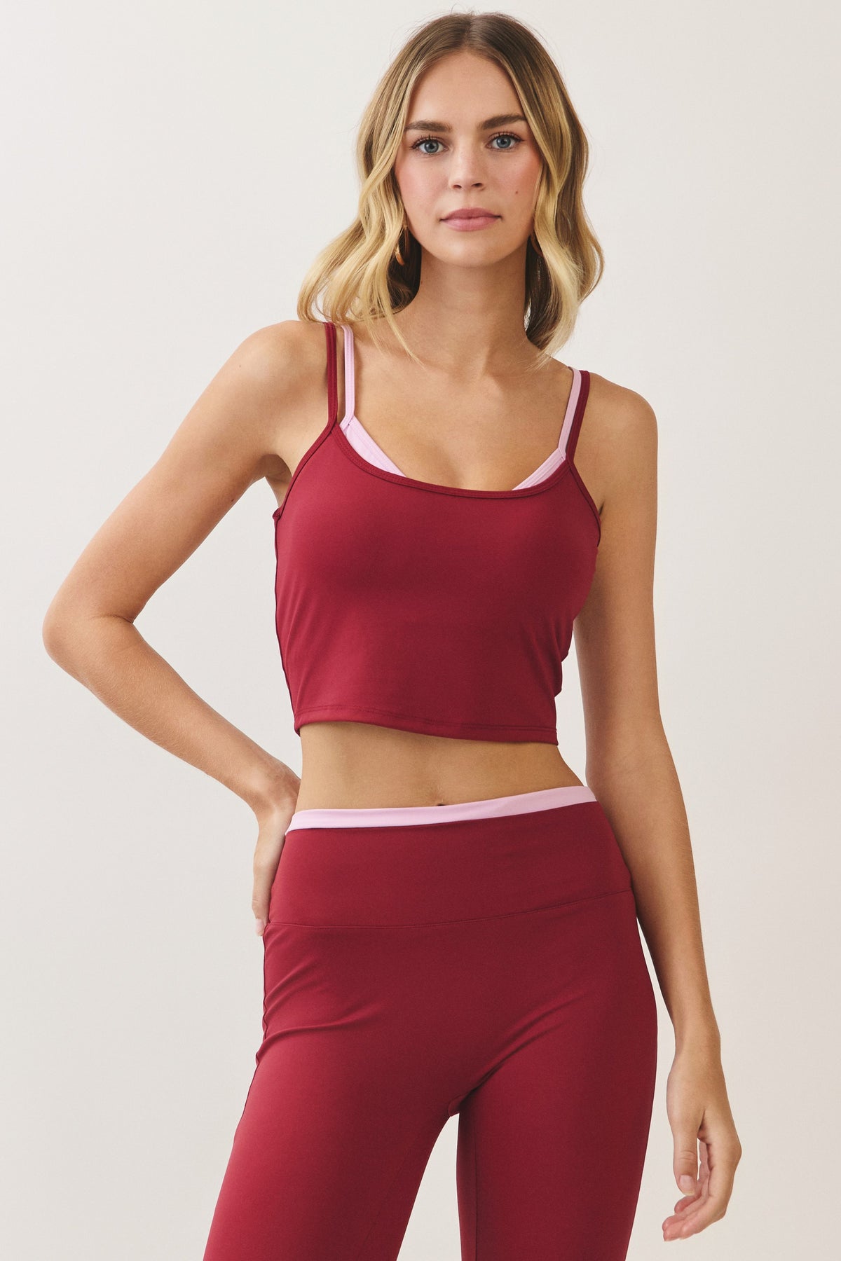 Contrast Layered Active Crop Tank Burgundy