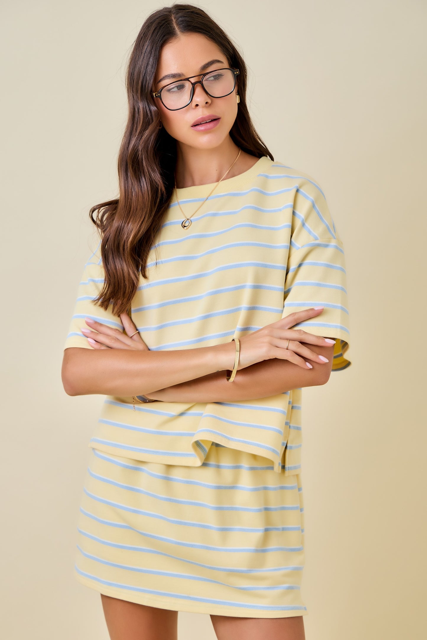 Dylan Striped Set Top Yellow