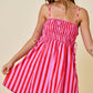 Damon Striped Smocked Mini Dress Pink