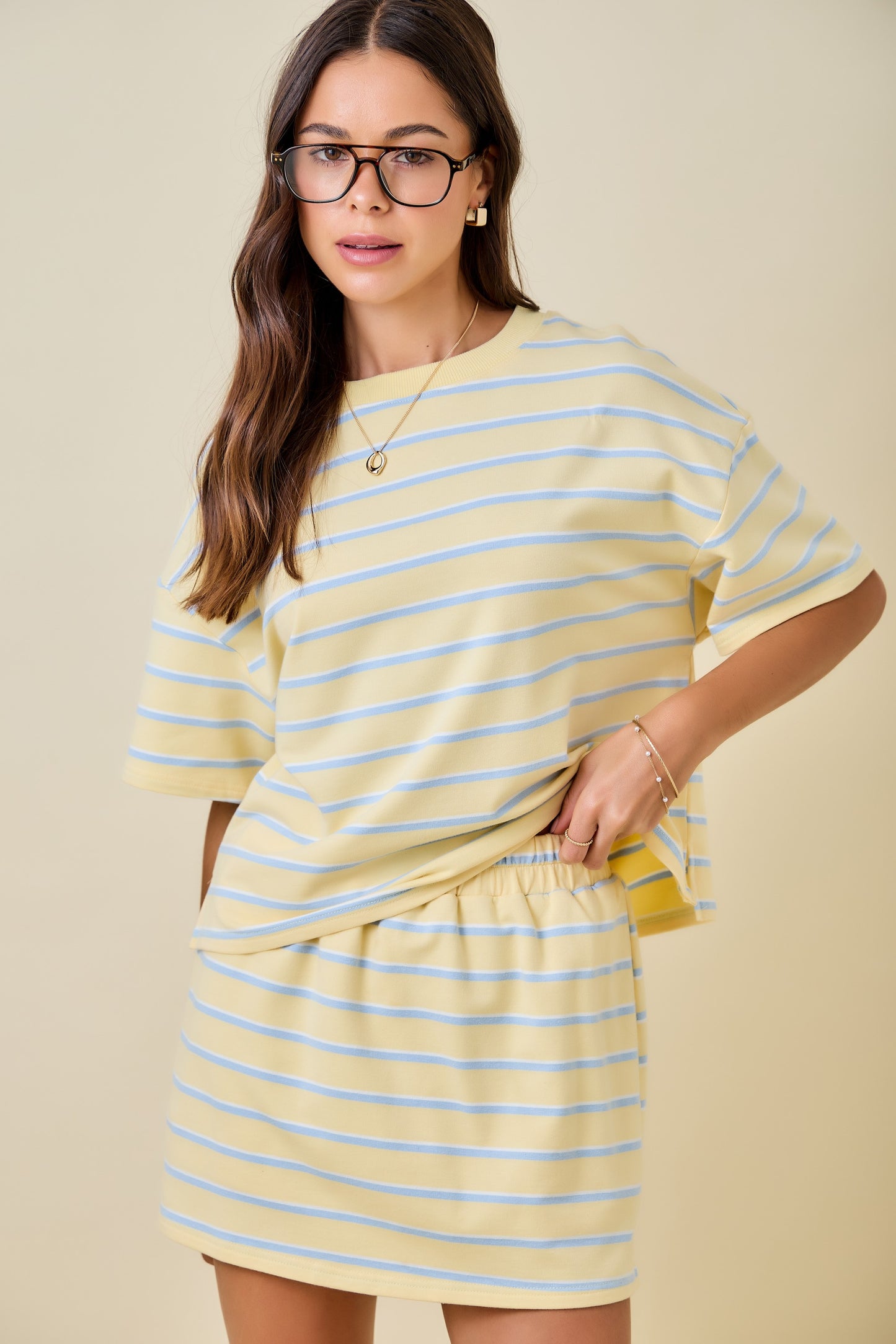 Dylan Striped Set Top Yellow