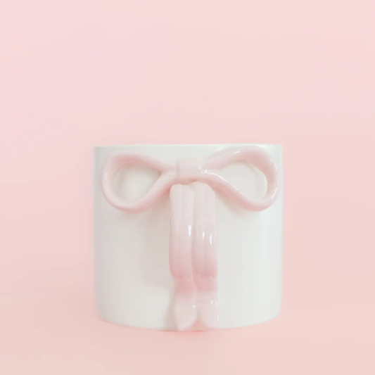 Blush Pink Bow Ceramic Coffee Tea Mug with Ribbon Handle