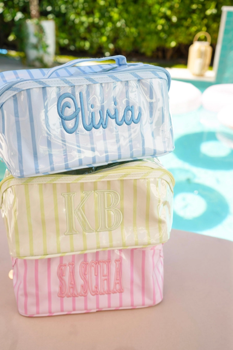 Pink Striped Makeup Bag