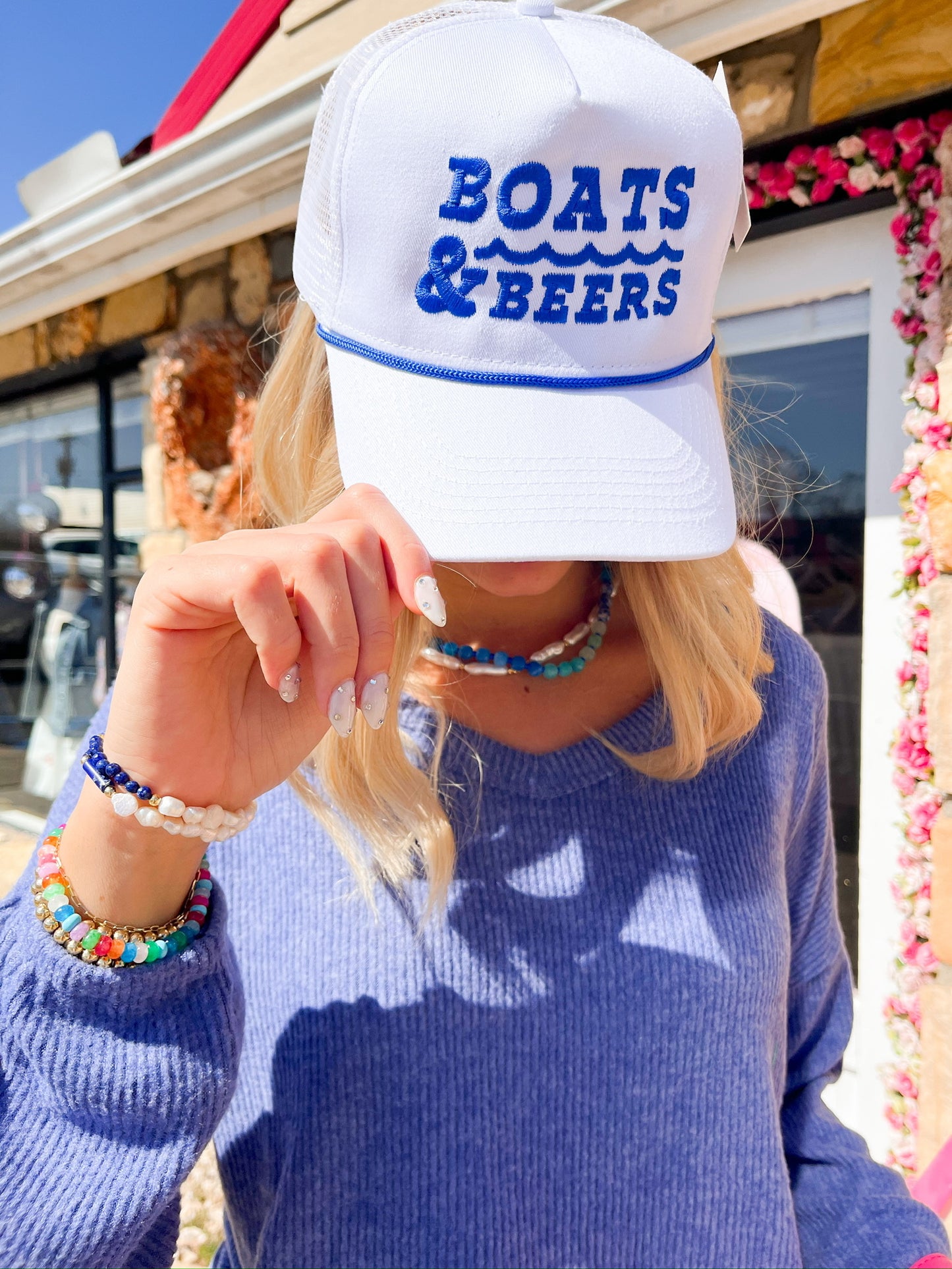 Boats & Beers Trucker Cap with Rope White