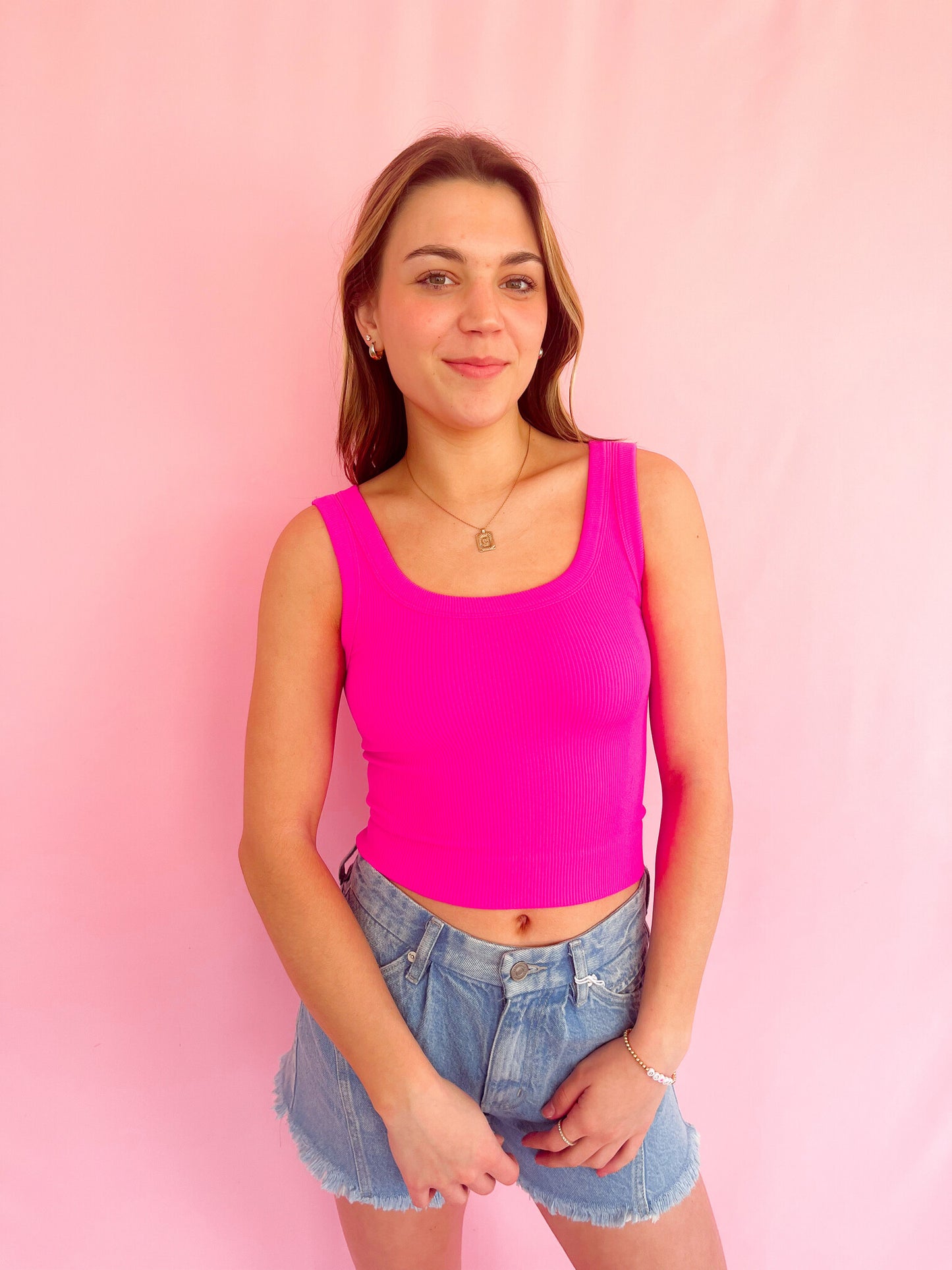 Fuchsia ribbed tank